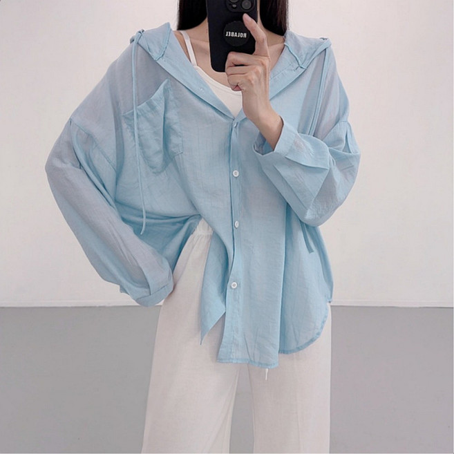 로라벨 에딘 여름 셔츠 남방 블라우스 시스루 린넨 비치웨어 살안타템 루즈핏 여성 오버핏