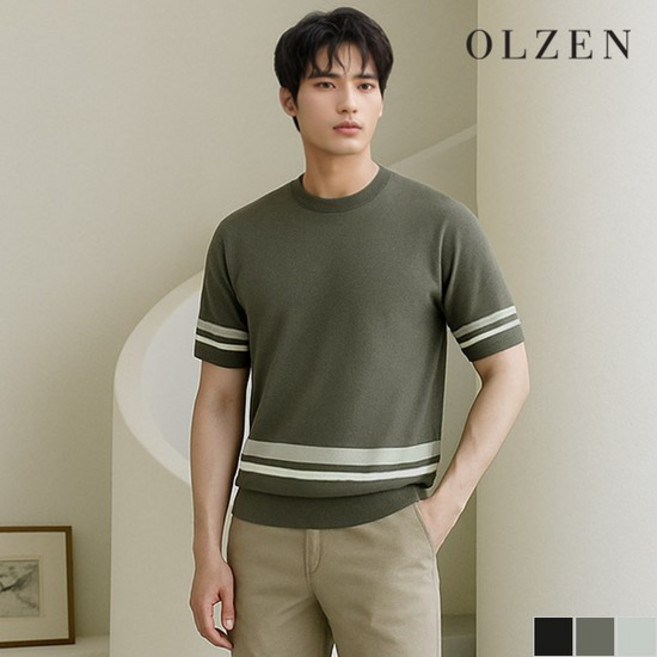 올젠 밑단 배색 포인트 반팔 니트 ZOC2ER1308