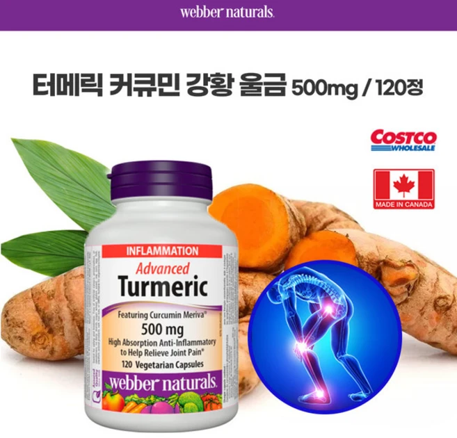 웨버 네츄럴 터메릭 튜메릭 강황 울금 어드밴스드 500mg 120정 캐나다 코스트코, 1개 - 쿠팡