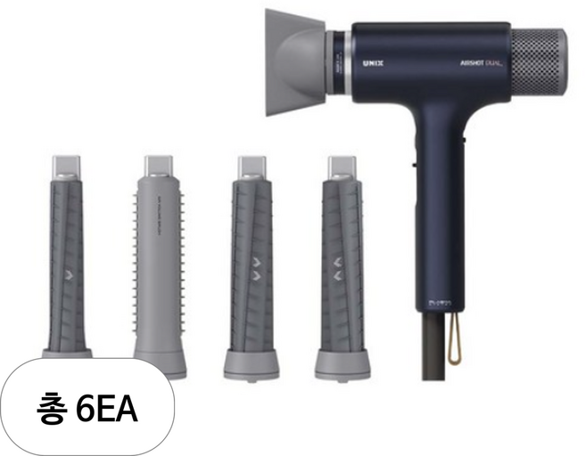 유닉스 에어샷 듀얼 모션 드라이기 + 30mm / 40mm 배럴 세트 UN-D1973P 1650W, 6세트, 혼합색상