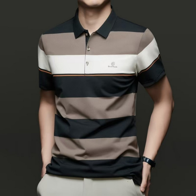 J nd O남성 여름 스트라이프 오피스 비즈니스룩 반팔 카라티