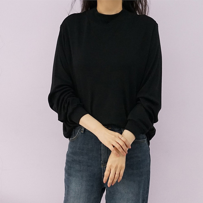 빅걸스토리 여성 빅사이즈 무지 스판 반목 폴라티