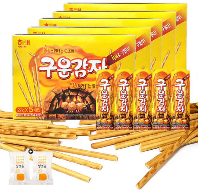 주전부리몰 해태제과 구운감자(5입) x 5각 총25통입+밀크츄 2개 세트 번들 10호, 1세트, 675g