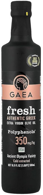 GAEA FRESH 정품 그리스 엑스트라 버진 올리브 오일 500ml16.4액량 온스 | 고대 올림피아 품종에서 냉간 추출 | 높은 폴리페놀350mg/kg | 첫 번째 콜드, 1개