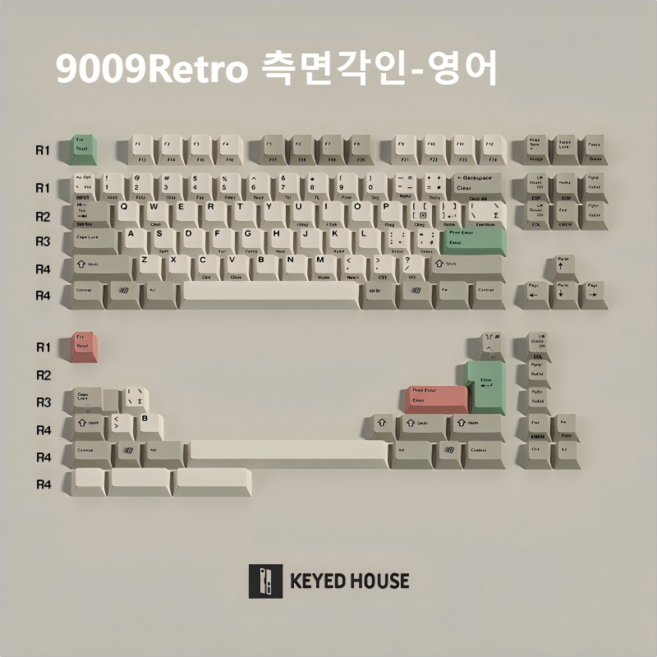 Key House 9009 Retro PBT 키캡 한글/영어 기계식 키보드 키캡 116키 원산높이 evo80 Crush80 Rainy75, 영어 측각
