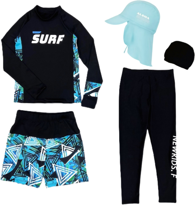 뉴키즈팩토리 키즈 주니어 남아 생존수영 수영복 래쉬가드 5종 세트