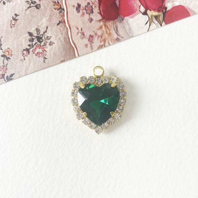 헤세드 NEW) 골드하트 큐빅 펜던트, 1개, 그린