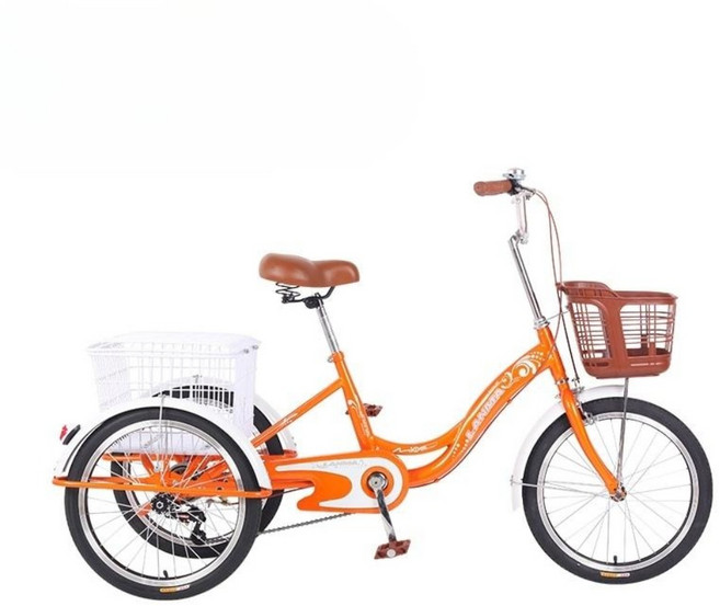 세발자전거 중년 역삼륜 여성 20inch 2인용 어른용, 05.오렌지, 1개