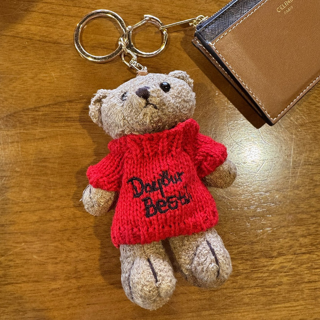 MOOLDN 니트 베스트 곰돌이 인형 키링 가방고리 백참 (3colors), 레드