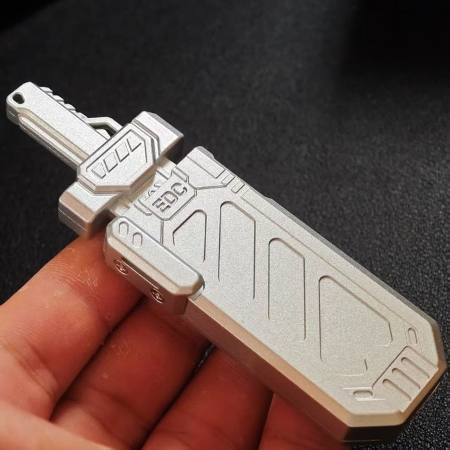 裂空劍合金EDC解壓神器按壓推牌金屬材質機械推牌指尖陀螺, 1個, 銀色