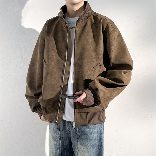 ANYOU 남성 오버핏 PU 가죽점퍼 방풍 라이더 자켓 캐주얼 데일리 코트