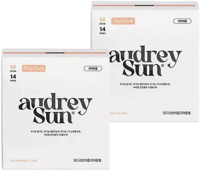 오드리선 NEW TCF 더블코어 생리대 중형 M 14P x2개, 14개입, 2개