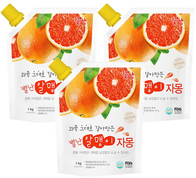 꽃샘식품 별난 알맹이 자몽차, 1kg, 3개