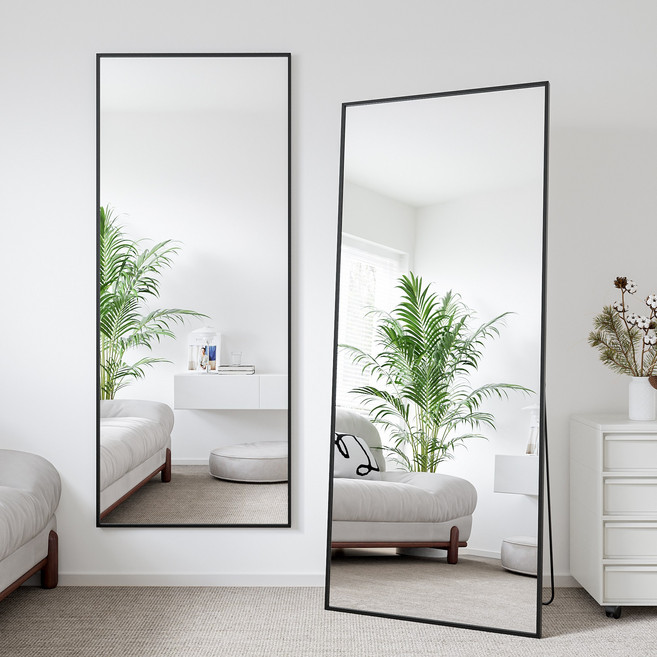 뷰티피크 직사각형 전신거울 3in1 스탠드 벽걸이 거치형 강화안전유리 500*1610, 블랙