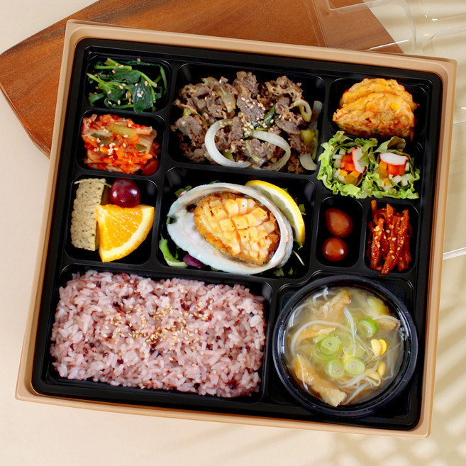 명품 도시락 1호 세트 (외피PP 칸뚜껑) 도시락 외피 일회용 도시락 덮밥 샌드위치 배달 포장박스, 1박스, 50세트