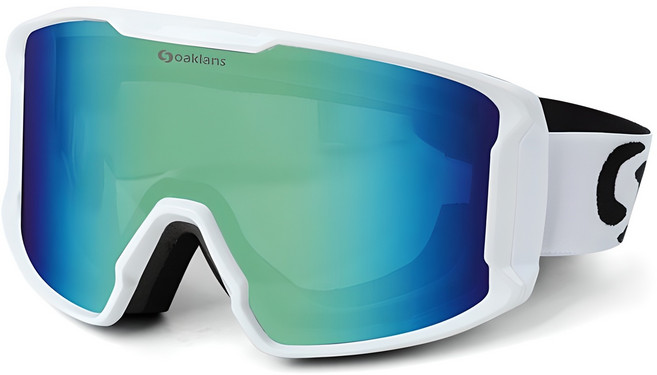 Oaklans 高級滑雪護目鏡 S7 + 硬殼收納盒 + 清潔兩用收納袋, 白色鏡框 + 藍金鍍膜鏡片