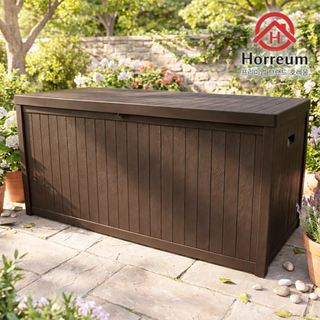 호레움 야외보관함 수납 정리함 데크박스 조립식창고 430L HR 4024B, COFFEE