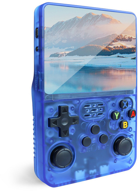 MMQ R36S 레트로 핸드헬드 게임기 64GB 한국어 버전 오픈 소스 게임 콘솔 3.5 인치 IPS 화면 지원 PSP PS1 GBA, 단일상품(블루)