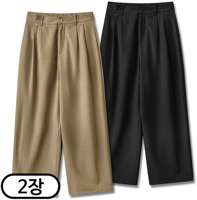 2장세트 빅사이즈 남녀공용 투턱 반밴딩 와이드 슬랙스 팬츠 (SCC5621PT)