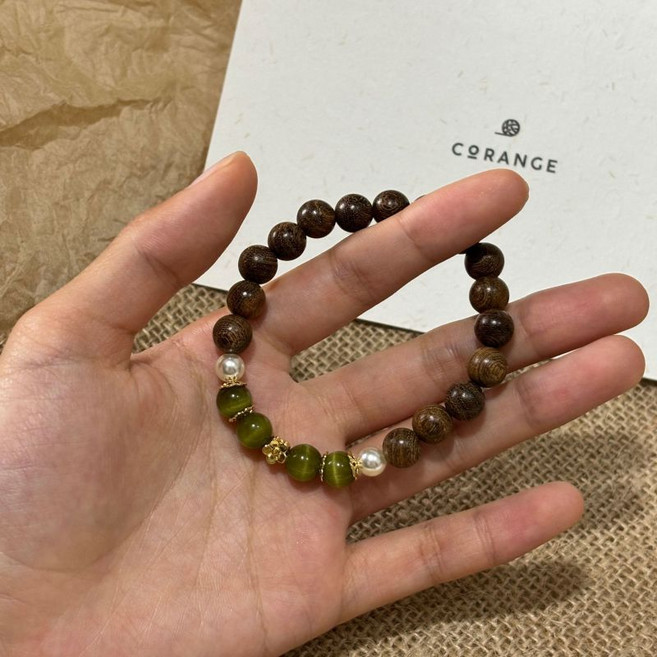 新中式檀木貓眼石手串 國風復古情侶手鍊