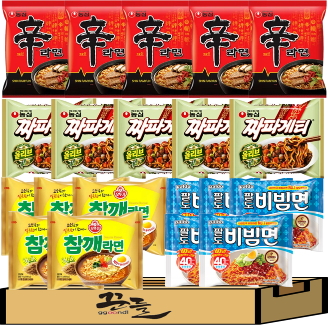 인기봉지라면 4종 O세트(신라면5+팔도비빔5+짜파5+참깨5)