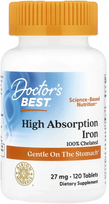Doctor's Best 고흡수율 철분 보충제 Ferrochel 함유 27mg 120정, DoctorsBest고흡수율철분보충제Ferrochel함, 1개 - 쿠팡