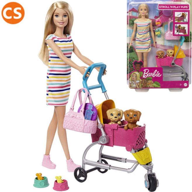 키덜트 바비 인형 애완 강아지 변신 유모차 액세서리 놀이세트 마론인형 생일 역할놀이 크리스마스 조카 선물 Barbie Pet Stroller and Accessories, 1개