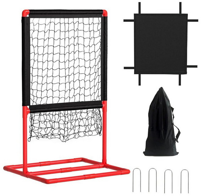 Olpchee 2 in 1 야구 투구 타겟 네트 - 플라스틱 볼용 휴대용 스트라이크 존 타겟 쉬운 조립(레드), 레드