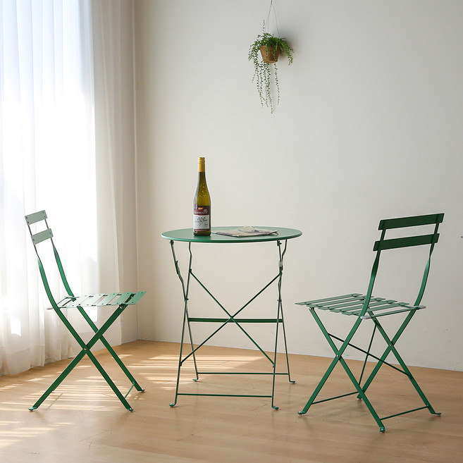 클레이 야외용 철제 카페 테라스 접이식 야외테이블세트, 포레스트 그린