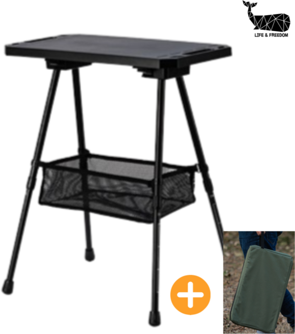 캠핑 사이드 테이블 높이조절 듀랄루민 경량 차박 감성 사각테이블 + 전용가방, 올리브그린+수납가방+메쉬망