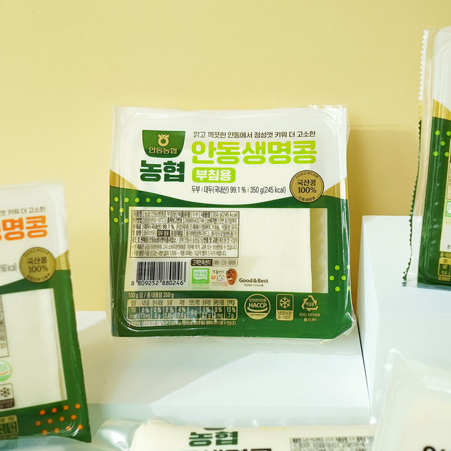 농협 안동생명콩 국산콩 두부 부침용, 4개, 350g