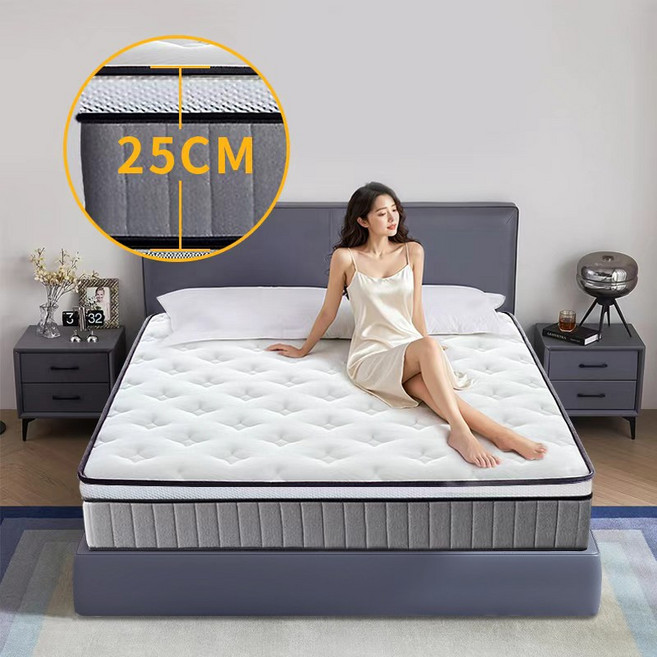 Backri 경추와 요추 삼중 지지독립 스프링 매트리스 강력한 요추 지지 허리에 좋은 단단한 매트리스침대, 회색, 25cm, 중간