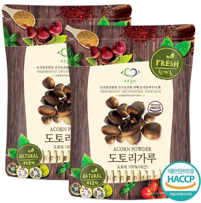 푸른들판 국산 도토리 가루 100% HACCP 인증 도토리 묵 분말, 2개, 500g