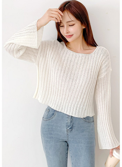 비치웨어 여름 루즈핏 긴팔 니트 시스루