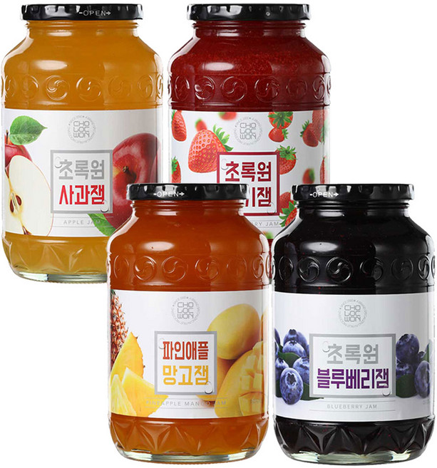 초록원 블루베리잼 +딸기잼 +사과잼 +파인애플망고잼 (4KG), 4kg, 1개