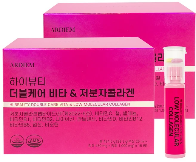 아르디엠 더블케어 비타&저분자 콜라겐 펩타이드 올인원 이뮨비타민 25ml x 15병, 2박스, 15회분 - 쿠팡