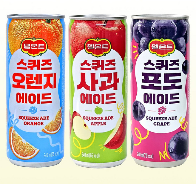 델몬트 스퀴즈 에이드 240ml 3종 혼합 30캔(사과10+오렌지10+포도10), 30개