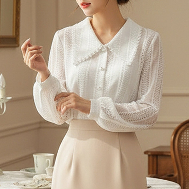 메이킹유 카라넥 진주 긴팔 0533샤를롯블라우스