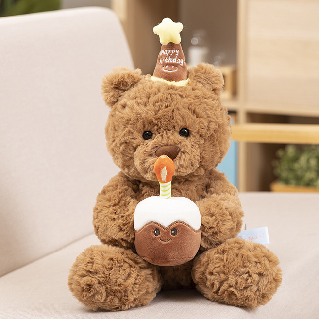 生日帽熊公仔毛絨玩具, 蛋糕熊, 1個, 30cm