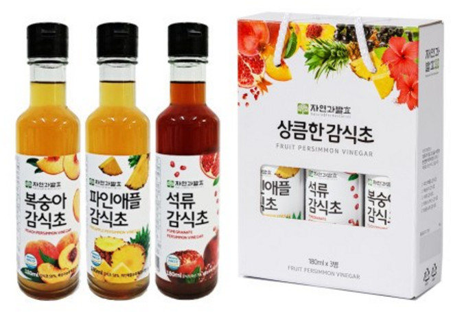 3년숙성 복숭아 파인애플 석류 감식초 3종 세트, 180ml, 3개