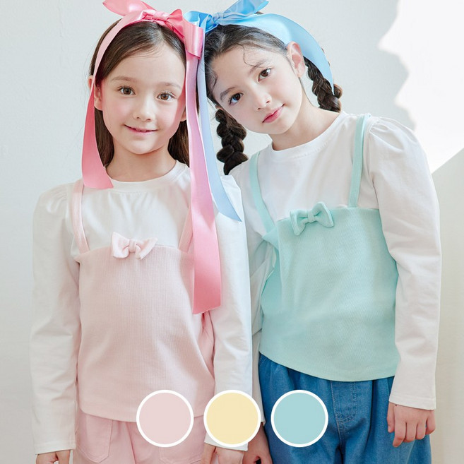 베베쥬 여아용 리본 뷔스티에 티셔츠