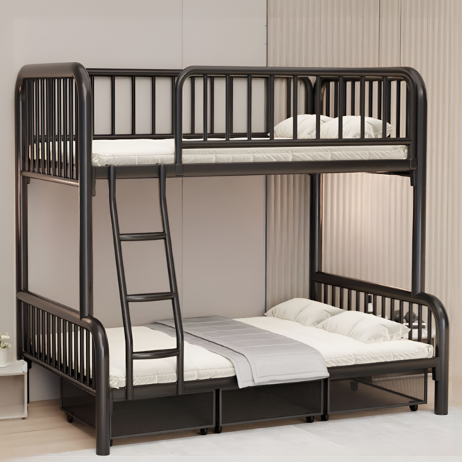 지오홈 성인 2층침대 이층침대 기숙사 2층 침대 프레임 학생 철제 슈퍼싱글 분리형, 블랙
