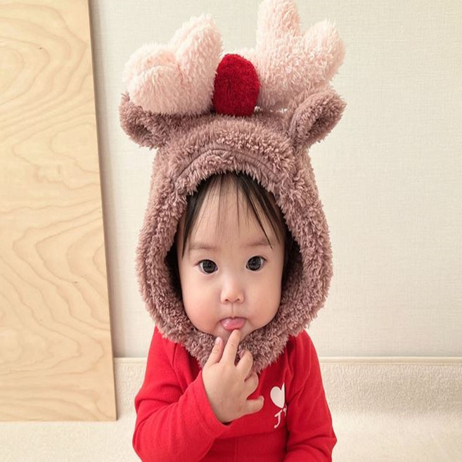 아기보넷 크리스마스 선물 사진촬영 돌아기 루돌프 리본 핀 보넷 모자