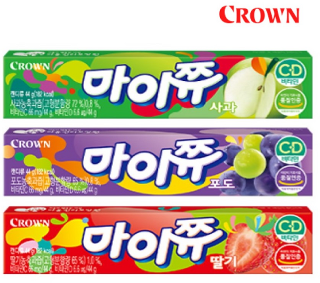 크라운 마이쮸 스틱 44g 딸기*사과*포도(각5개씩), 1세트, 660g