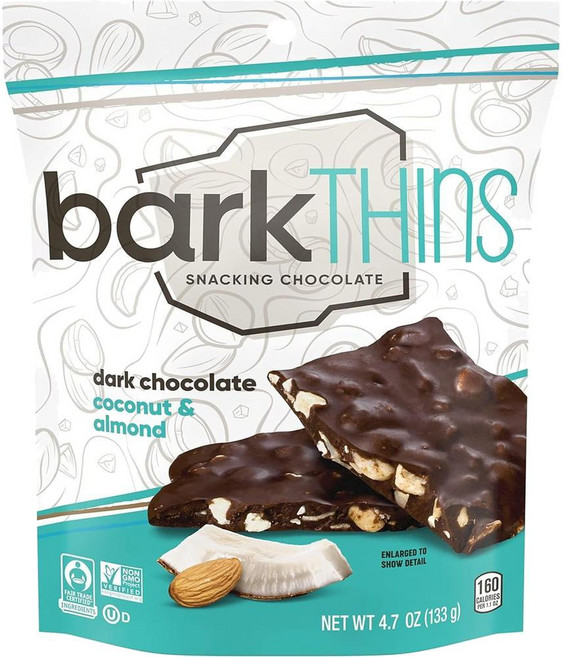 BarkTHINS 바크씬즈 코코넛 앤 아몬드 다크 초콜릿 스낵 간식 4.7oz(133g) 3팩, 133g, 3개
