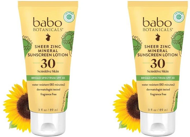 Babo Botanicals 바보보타니칼 선크림 로션 시어 징크 미네랄 SPF 30 89ml 2팩 - 쿠팡