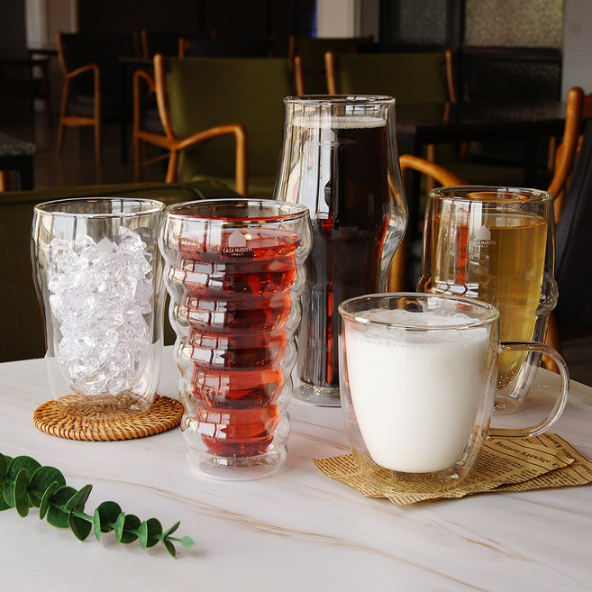 까사무띠 이중유리컵 홈카페 글라스 2p set, 베르데