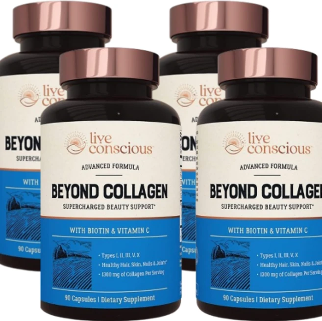 Live Conscious 비욘드 콜라겐 비오틴 비타민C 함유 1300mg 캡슐, 4개, 90정 - 쿠팡
