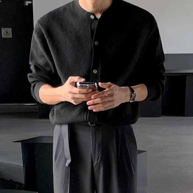 남성 베이직 데일리 라운드넥 긴팔 니트 가디건