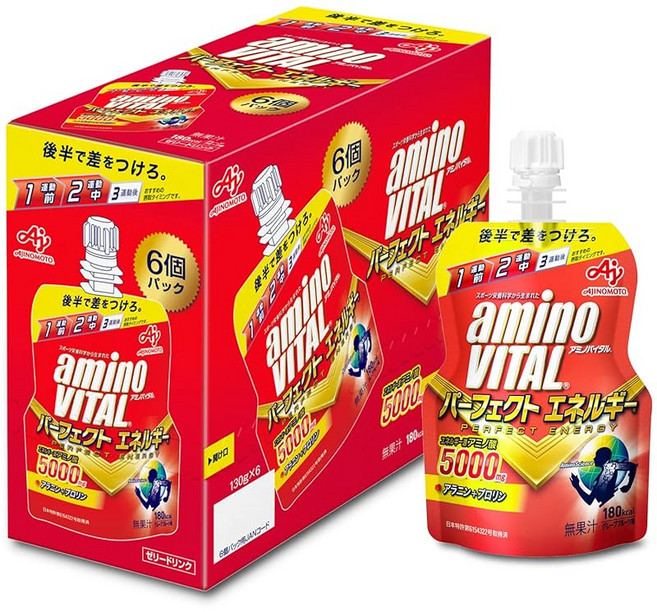 아미노 바이탈 아지노모토 젤리드 링크 완벽한 에너지 자몽 맛 130g×6개 아미노산 5000mg 알라닌 프롤린 영양 보급, 1g, 1개